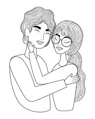 Couple of woman and man drawing vector design