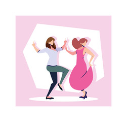 scene of women in dance pose, party, dance club