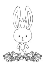 Cute rabbit with crown flowers and leaves vector design