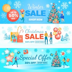 Winter Christmas Sale, Special Offer Banners Set.