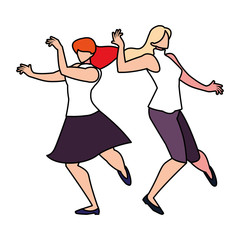 women in pose of dancing on white background