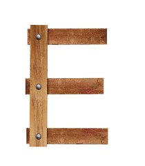 Wood font, wooden plank font letter E