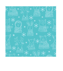 Fototapeta premium Set with Winter Animals seamless pattern.