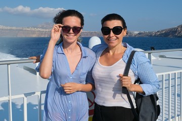 Fototapeta premium Family travel luxury cruise vacation, mother and teenage daughter enjoy sea trip