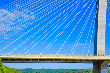 Stunningly beautiful Terenez bridge to the Crozon Peninsula. Finister. Brittany. France