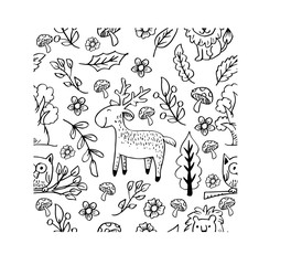 Funny kids background with forest life