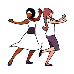 women in pose of dancing on white background