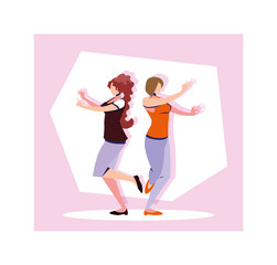 scene of women in dance pose, party, dance club