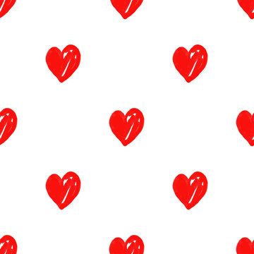 Red hearts seamless pattern. Valentine's day vector.