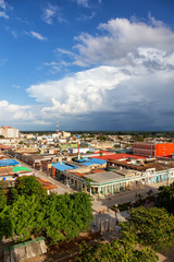 Aerial view of a small Cuban Town, Ciego de Avila, during a cloudy and sunny day. Located in Central Cuba.