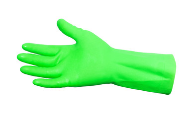 Green rubber gloves isolated on a white background