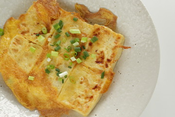 Chinese food, egg and Tofu pan fried