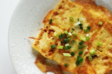 Chinese food, egg and Tofu pan fried