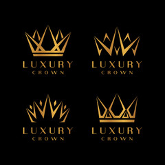 Gold crown icons. Queen king golden crowns luxury Logo Design Vector Set