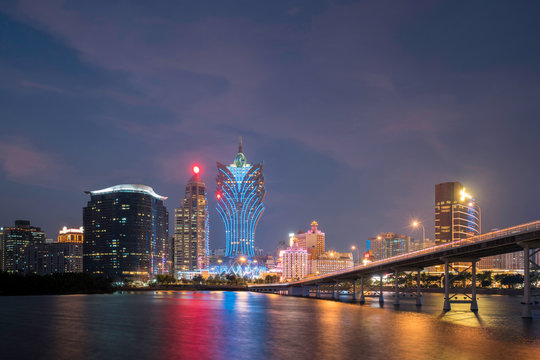 Image of Macau (Macao), China. Skyscraper hotel and casino building at downtown in Macau (Macao). Asian tourism, modern city life, or business finance and economy concept