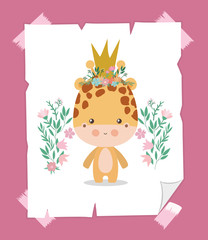 Cute giraffe cartoon with crown vector design