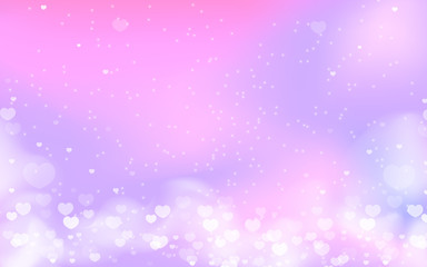 Holographic background with hearts and clouds.