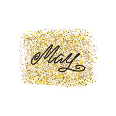 May. Illustration of handwritten winter month name on golden background. Can be used for calendar, invitation or t-shirt print. Vector 8 EPS.