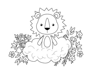 Cute lion cartoon over cloud vector design