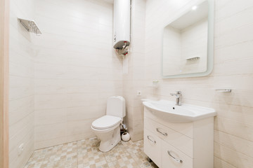 Russia, Moscow- August 05, 2019: interior room apartment modern bright cozy atmosphere. general cleaning, home decoration, preparation of the house for sale. modern bathroom, sink, decoration 