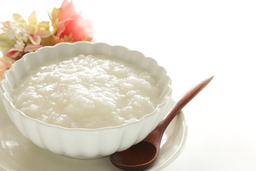 Japanese food, marinated plum Umeboshi and rice porridge