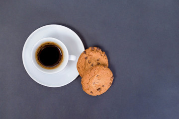 black coffee in a cup of coffee from above isolated on black background. with clipping path.