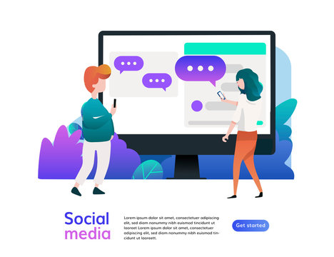 Website template of social media. Social media  concept with characters. Flat vector illustration isolated on white background.