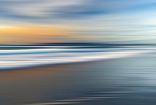 Beach sunset. Abstract seascape background, line art, motion blur