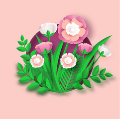 flower paper art wedding card banner.vector illustrartion