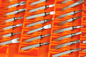 A set of small screwdrivers. metall screwdriver bits