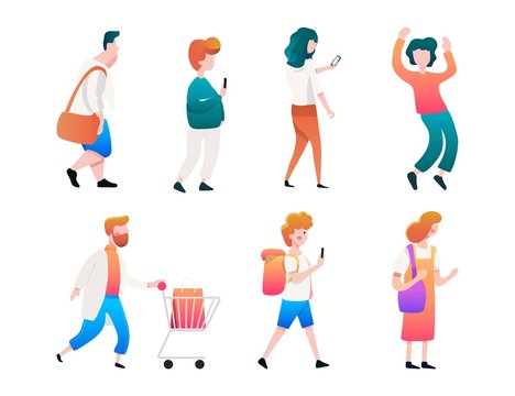 Social Network and Shopping Concept. Communication systems and Digital Technologies. Networking People and Human Communication. Men and Women. Flat style Vector Illustration.