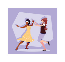 scene of women in dance pose, party, dance club