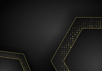 Abstract Luxury dark overlap dimension background on metal pattern. golden glitters halftone. Modern vector design template.