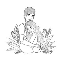 Couple of woman and man drawing vector design
