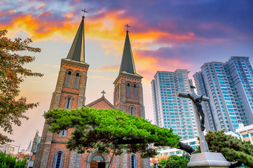 Daegu, South Korea - November 6, 2019 : Daegu Jeil Church at Namseong-ro in Daegu city, South Korea.