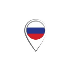 Icon pin illustration, map marker with a stylish Russia country flag in a circle