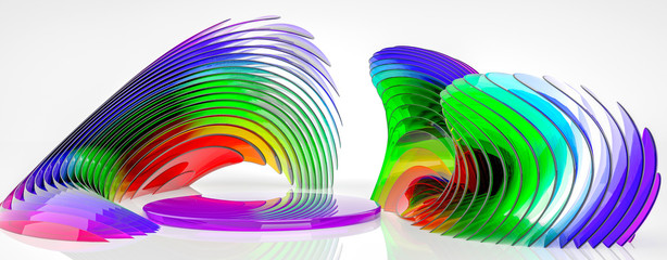 Modern Colorful Elegant Pedestal With Abstract Wavy Structures On The Background - 3D Illustration