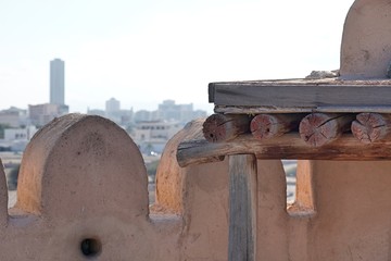 old wall and wooden roof in fortress of Fujairah