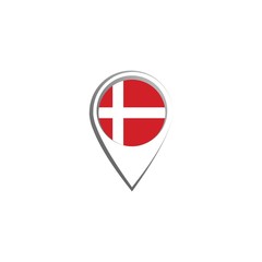 Icon pin illustration, map marker with a stylish Denmark country flag in a circle