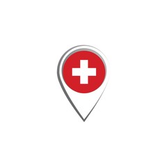 Icon pin illustration, map marker with a stylish Swiss country flag in a circle