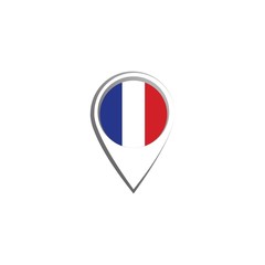 Icon pin illustration, map marker with a stylish France country flag in a circle