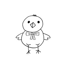 chicken with bow easter hand drawn doodle in simple scandinavian style.