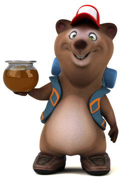 Fun 3D bear backpacker cartoon character