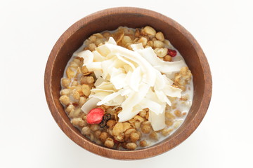 Dried coconut and granola for healthy breakfast