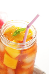 Jar drink, mango and mint tea for summer beverage image