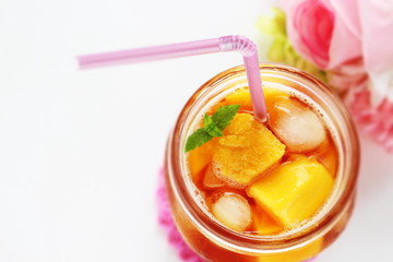 Jar drink, mango and mint tea for summer beverage image