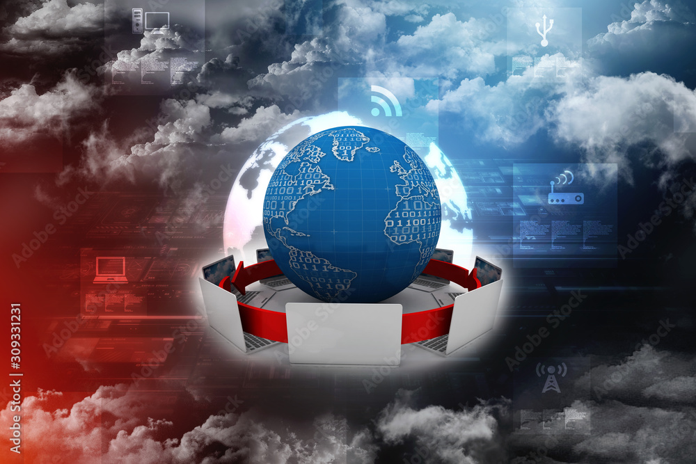 Poster 3d rendering technology computer network