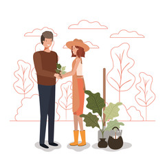 Woman man and gardening concept vector design