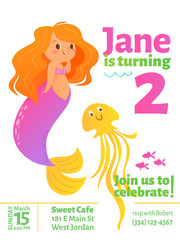 vector birthday card design with little mermaid