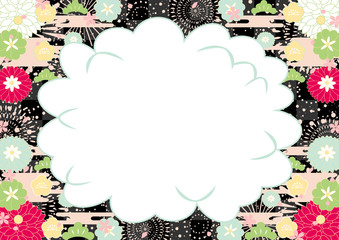 お正月　吹き出し　市松背景